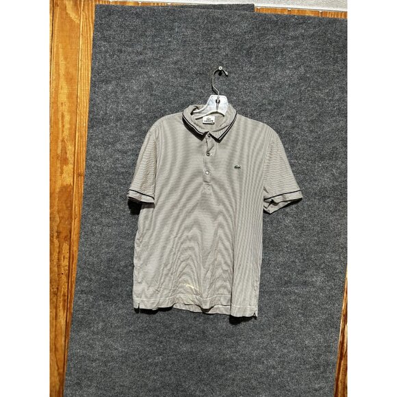 Lacoste Other - Lacoste Polo Shirt Mens Large Beige Stripe 100% Cotton Croc Logo Short Sleeve 5